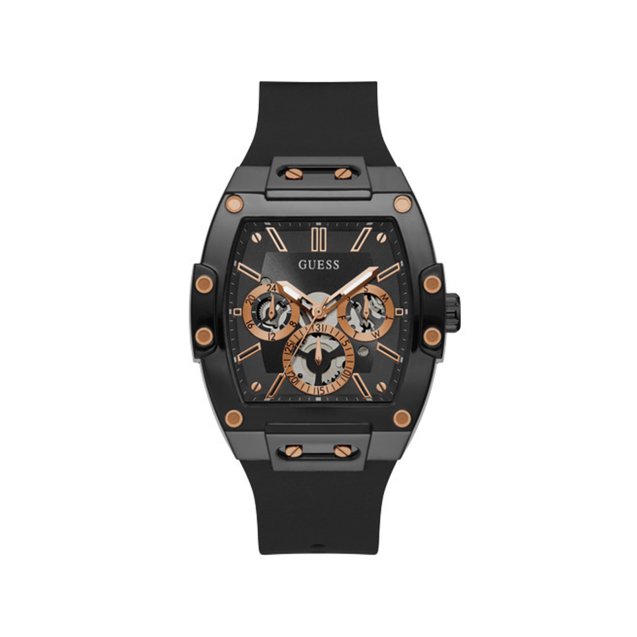 Guess • GW0203G8 • Rose Gold-Tone and Black Silicone Multifunction