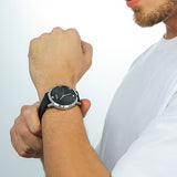 Guess - GW0009G1 - Montre En Cuir Argenté Et Noir