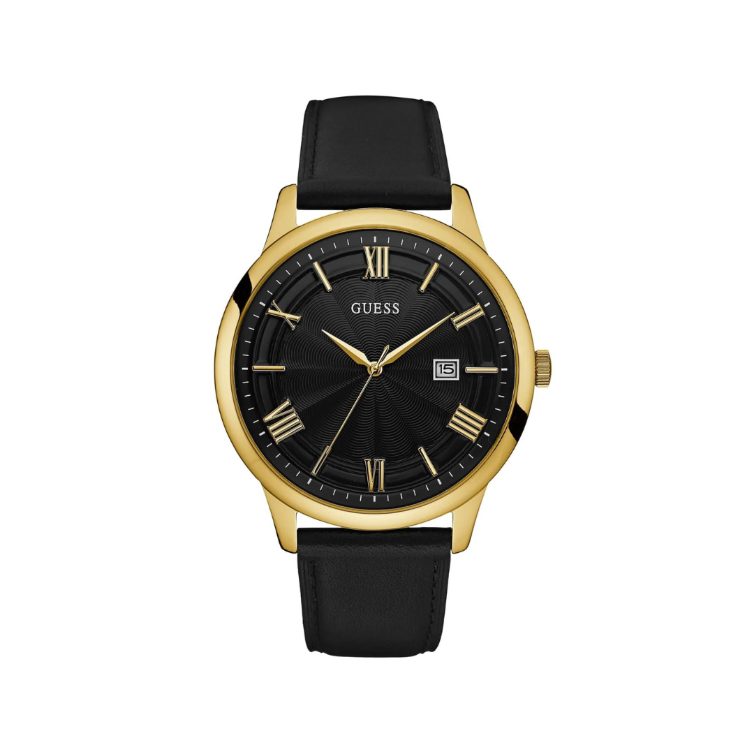 GUESS Men s Black and Gold Tone Oversized Watch