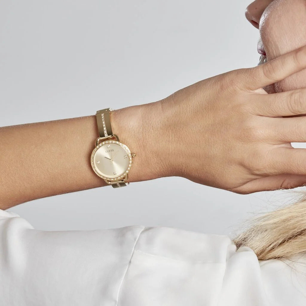 Guess • GW0022L2 • Gold-Tone Crystal Analog Watch – Montres Big